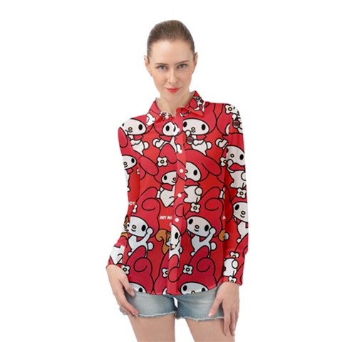 Rabbit Background Cartoon Long Sleeve Chiffon Shirt by Sudhe