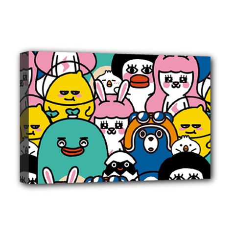 Illustration Animals Cartoon Background Pattern Deluxe Canvas 18  X 12  (stretched)