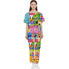 Illustration Cartoon Character Animal Cute Batwing Lightweight Chiffon Jumpsuit by Sudhe