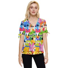 Illustration Cartoon Character Animal Cute Bow Sleeve Button Up Top by Sudhe