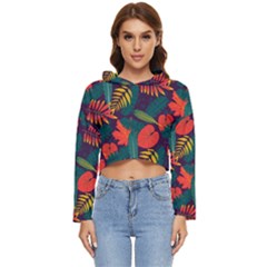 Leaves Pattern Wallpaper Seamless Women s Lightweight Cropped Hoodie