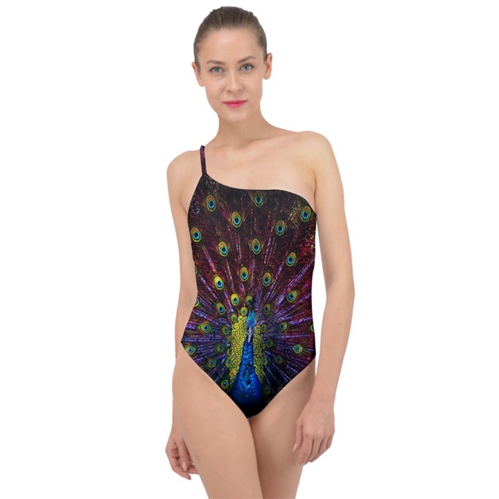 Beautiful Peacock Feather Classic One Shoulder Swimsuit