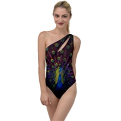 Beautiful Peacock Feather To One Side Swimsuit by Jancukart