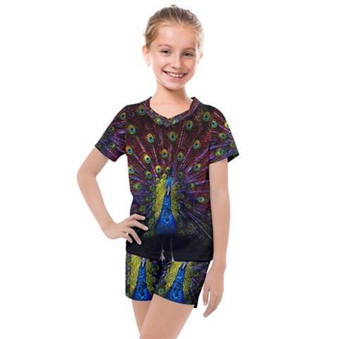 Beautiful Peacock Feather Kids  Mesh Tee And Shorts Set by Jancukart