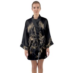 Animalsangry Male Lions Conflict Long Sleeve Satin Kimono by Jancukart