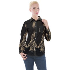 Animalsangry Male Lions Conflict Women s Long Sleeve Pocket Shirt