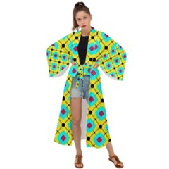 Abstract Pattern Tiles Square Design Modern Maxi Kimono