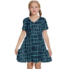 Abstract Illustration Background Rectangles Pattern Kids  Short Sleeve Tiered Mini Dress