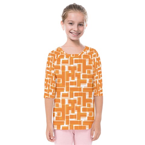 Illustration Orange Background Rectangles Pattern Kids  Quarter Sleeve Raglan Tee by Amaryn4rt