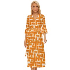 Illustration Orange Background Rectangles Pattern Midsummer Wrap Dress