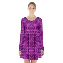 Purple-art Long Sleeve Velvet V-neck Dress