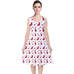 Christmas Template Advent Cap V-neck Midi Sleeveless Dress  by Amaryn4rt