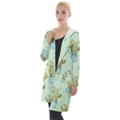 Background Pattern Green Cactus Flora Hooded Pocket Cardigan