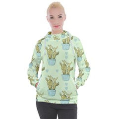 Background Pattern Green Cactus Flora Women s Hooded Pullover