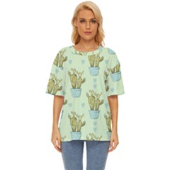 Background Pattern Green Cactus Flora Oversized Basic Tee by Amaryn4rt