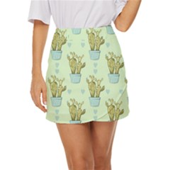 Background Pattern Green Cactus Flora Mini Front Wrap Skirt