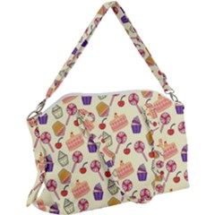 Food Illustration Cupcake Pattern Lollipop Canvas Crossbody Bag by Amaryn4rt