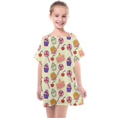 Food Illustration Cupcake Pattern Lollipop Kids  One Piece Chiffon Dress