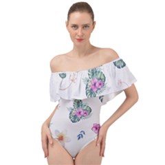 Template-flower Off Shoulder Velour Bodysuit 