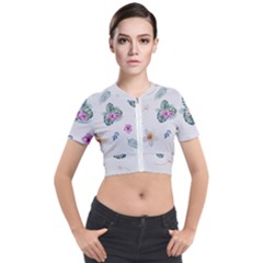 Template-flower Short Sleeve Cropped Jacket by nateshop