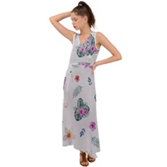 Template-flower V-neck Chiffon Maxi Dress by nateshop