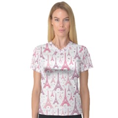 Eiffel Tower Pattern Wallpaper V-neck Sport Mesh Tee