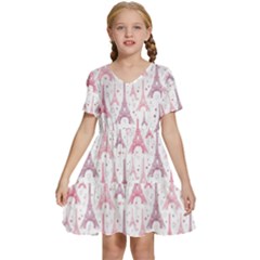 Eiffel Tower Pattern Wallpaper Kids  Short Sleeve Tiered Mini Dress by Amaryn4rt