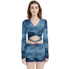 Water-water Velvet Wrap Crop Top And Shorts Set by nateshop
