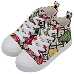 Vectoe Leaves Foliage Batik Seamless Pattern Kids  Mid-top Canvas Sneakers