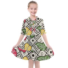 Vectoe Leaves Foliage Batik Seamless Pattern Kids  All Frills Chiffon Dress