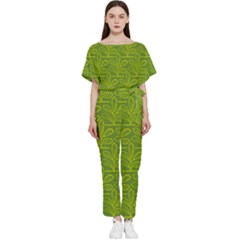 Oak Tree Nature Ongoing Pattern Batwing Lightweight Chiffon Jumpsuit