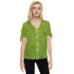 Oak Tree Nature Ongoing Pattern Bow Sleeve Button Up Top