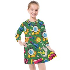 Cartoon Pattern Kids  Quarter Sleeve Shirt Dress by designsbymallika