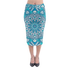 Mandala Blue Midi Pencil Skirt