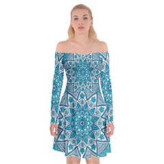 Mandala Blue Off Shoulder Skater Dress by zappwaits