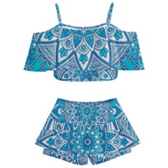 Mandala Blue Kids  Off Shoulder Skirt Bikini by zappwaits