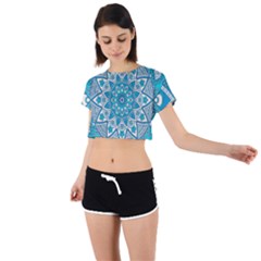 Mandala Blue Tie Back Short Sleeve Crop Tee by zappwaits