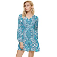 Mandala Blue Tiered Long Sleeve Mini Dress by zappwaits