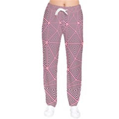 Triangle-line Pink Women Velvet Drawstring Pants by nateshop