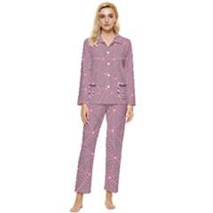 Triangle-line Pink Womens  Long Sleeve Velvet Pocket Pajamas Set by nateshop