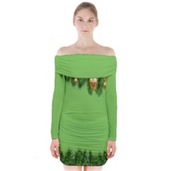 New-year-green Long Sleeve Off Shoulder Dress