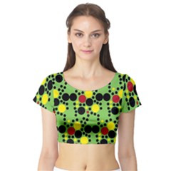 Pattern-polka Green Yelow Black Short Sleeve Crop Top