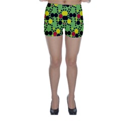 Pattern-polka Green Yelow Black Skinny Shorts