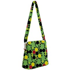 Pattern-polka Green Yelow Black Zipper Messenger Bag