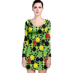 Pattern-polka Green Yelow Black Long Sleeve Velvet Bodycon Dress by nateshop