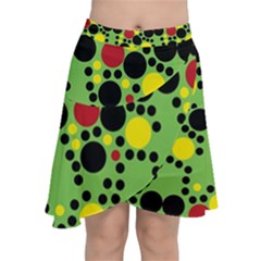 Pattern-polka Green Yelow Black Chiffon Wrap Front Skirt