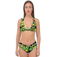 Pattern-polka Green Yelow Black Double Strap Halter Bikini Set