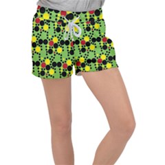 Pattern-polka Green Yelow Black Velour Lounge Shorts by nateshop