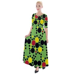 Pattern-polka Green Yelow Black Half Sleeves Maxi Dress by nateshop