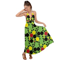 Pattern-polka Green Yelow Black Backless Maxi Beach Dress by nateshop